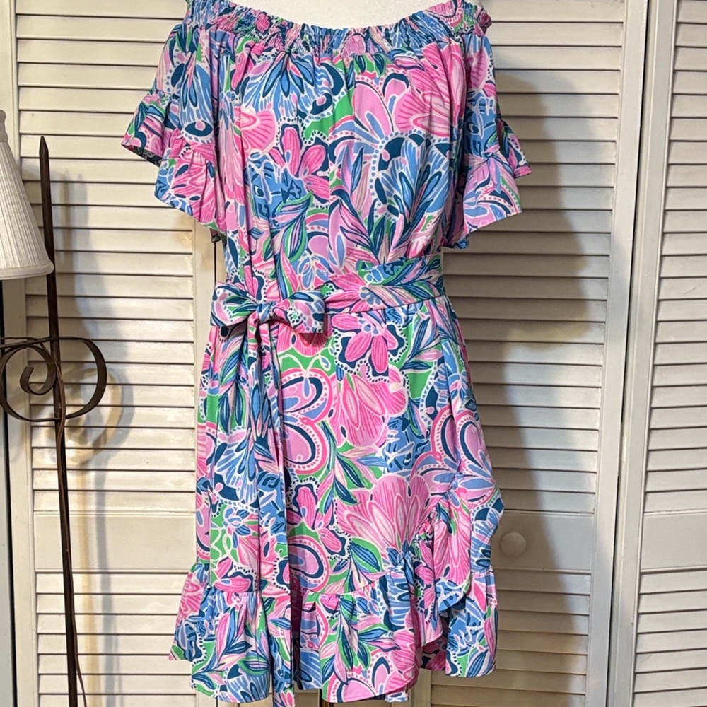 Lilly Pulitzer Asymmetrical Dress in Pink and Green Floral